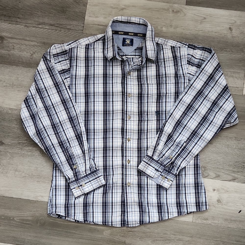 Wrangler Jeans 20X Blue Plaid Dress Casual Shirt Mens Medium